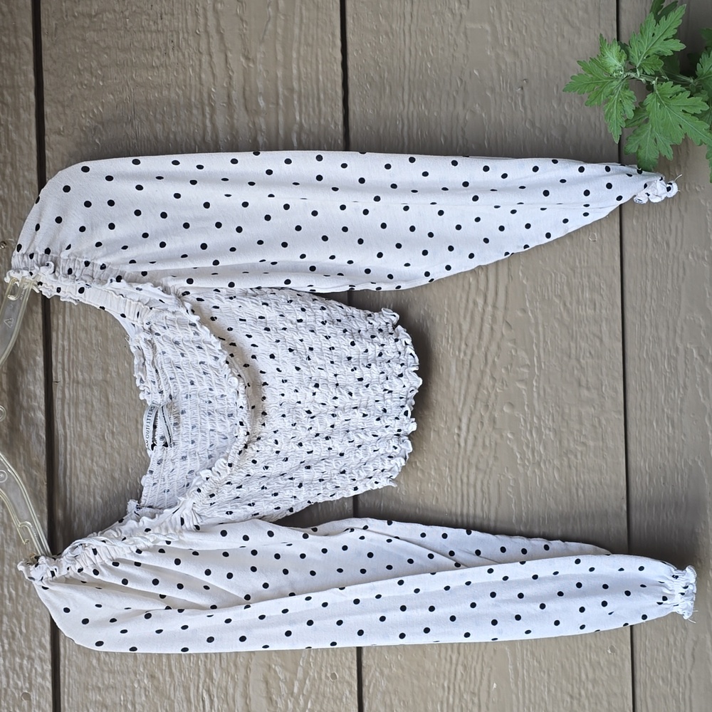 Urban Outfitters Super Soft Polka Dot Smoked Cropped Long Sleeve Top Small S - Picture 6 of 11